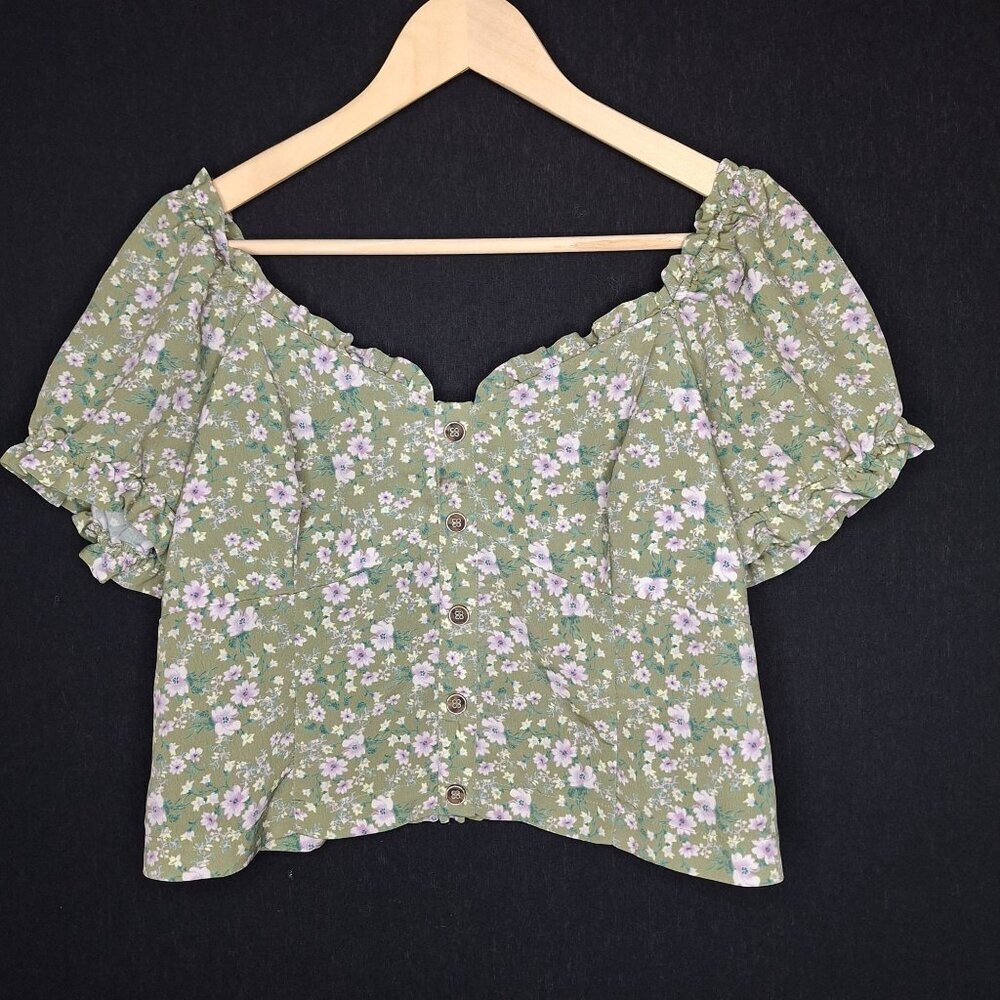 💙 June & Hudson Floral Babydoll Puffed Sleeve Blouse Size XL Smocked Back Milkm - Picture 8 of 8